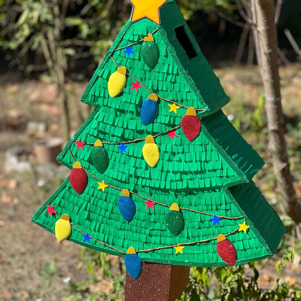 Festive Green Christmas Tree Pinata with Colorful Lights - Picture 2 of 7